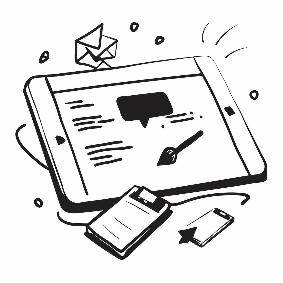 Glossy tablet with marketing content creation tools and project outlines concept as A close up of a glossy tablet on a desk displaying marketing content creation tools and project Cleans vector