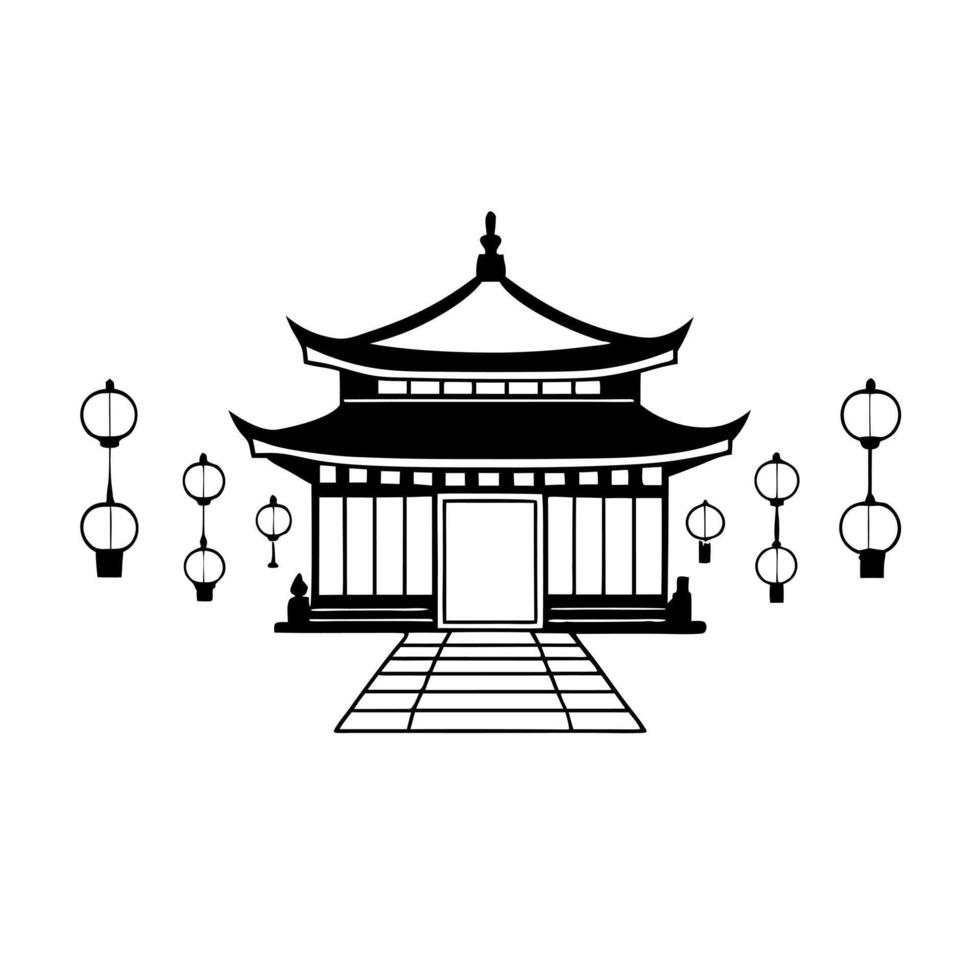 Glossy Temple Courtyard with Lanterns for Mid Autumn Festival concept as A glossy temple courtyard illuminated by lanterns creating a sacred and reflective background for the Mid A Cleans Set 2 vector