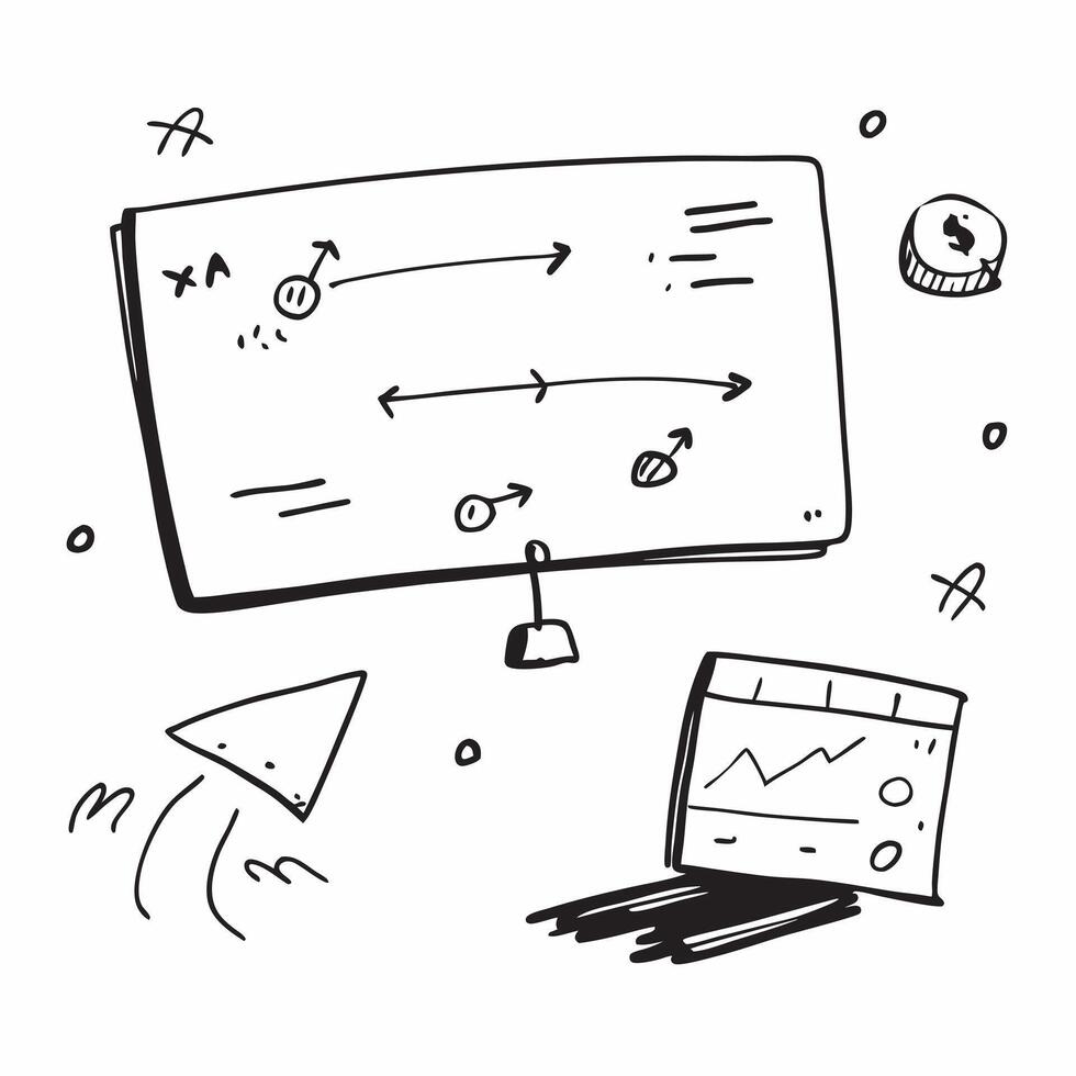 Glossy whiteboard with marketing strategy diagrams and notes concept as A mid angle shot of a glossy whiteboard filled with marketing strategy diagrams and notes The reflections o Cleans vector