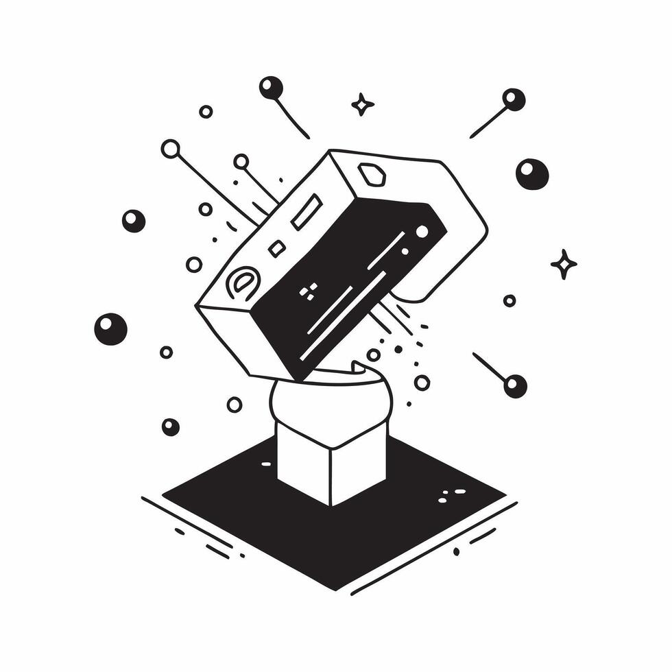 Glowing abstract quantum computer with floating particles concept as A glowing abstract digital art depiction of a quantum computer with floating particles representing quantum bit Cleans vector