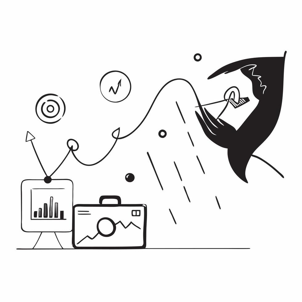 Glowing abstract wave forming a financial graph with a figure of a financial officer concept as A glowing abstract wave morphs into a financial graph with a digital silhouette of a Cleans vector