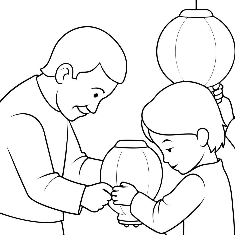 Grandparents Teaching Grandchildren to Make Lanterns concept as A candid capture of grandparents teaching their grandchildren how to make lanterns during the Mid Autumn Festival wi Cleans Set 2 vector