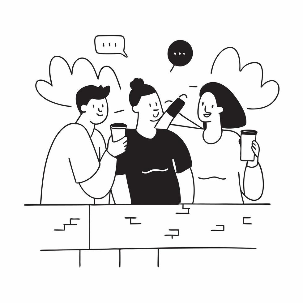 Group of friends enjoying iced coffee while sitting on the steps of a city park concept as A candid shot capturing a group of friends enjoying iced coffee while sitting on the step Cleans vector