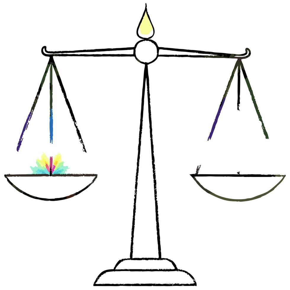 Holographic scale with Labh Pancham symbol and copy space concept as A holographic scale with the Labh Pancham symbol glowing softly on the scales pan isolated on a white backgroun Cleans vector