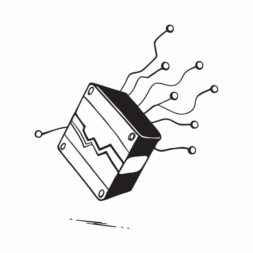 Hovering circuit board with glowing connections on an isolated white background concept as A futuristic circuit board floating mid air with glowing connections extending outward al Cleans vector