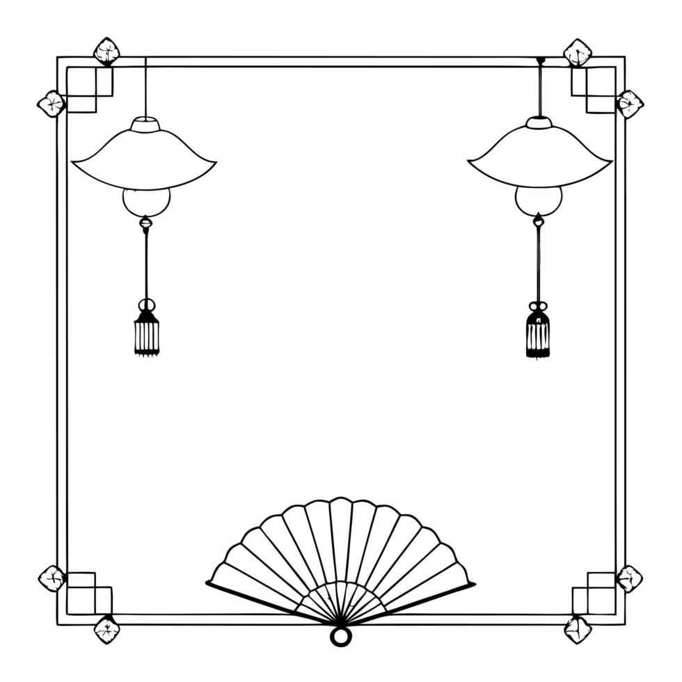 Lantern and Fan Border Frame with Copy Space concept as A border frame featuring a lantern and traditional fan on either side with generous copy space in the center Happy Mid Autu Cleans vector
