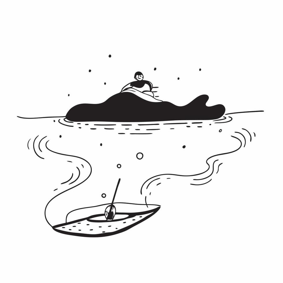 Kayaker on Glossy River during Morning Mist concept as A kayaker paddling on a glossy river shrouded in morning mist with soft light reflecting on the water The scene is calm and Cleans Set 3 vector