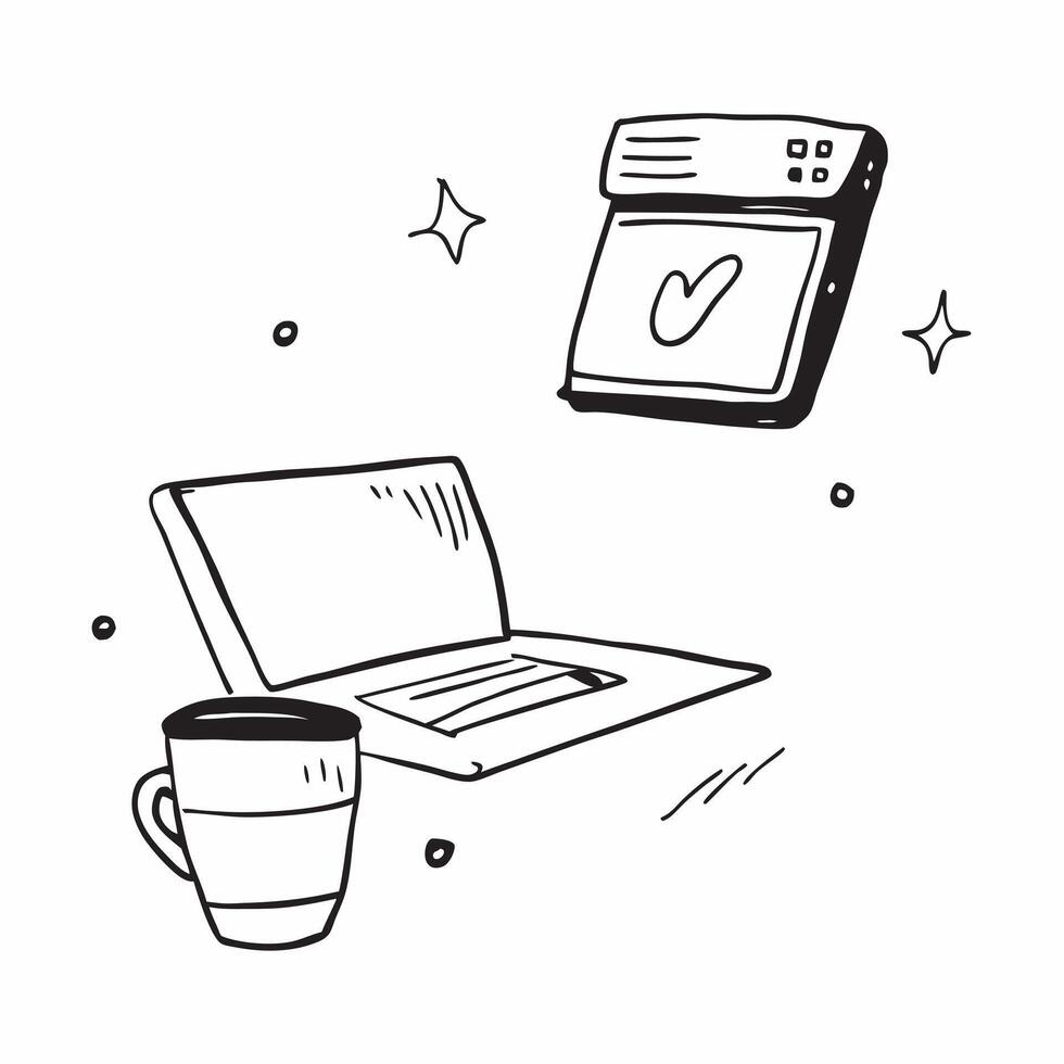 Laptop screen with holographic coffee cup floating beside isolated on white concept as A sleek laptop is open on a pristine white surface with a holographic coffee cup symbol hover Cleans vector
