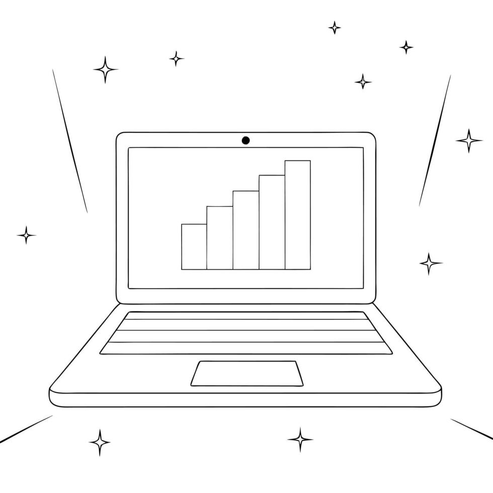 Laptop with holographic scatter plot and data points concept as A laptop on a white background shows a holographic scatter plot with floating data points creating a dynamic and int Cleans vector