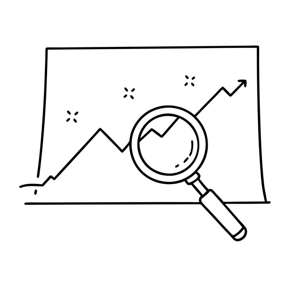 Magnifying glass icon hovering over a line graph concept as A magnifying glass icon suspended above a line graph isolated on a white background This setup creates a feeling of foc Cleans vector