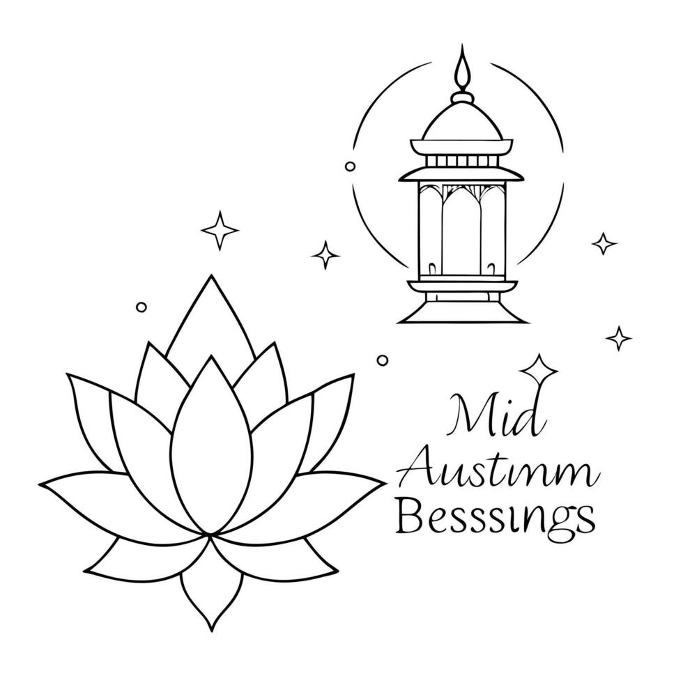 Lotus Flower and Lantern with Mid Autumn Blessings concept as A illustration featuring a lotus flower and lantern with Mid Autumn Blessings text isolated on a white backgrou Cleans Set 2 vector