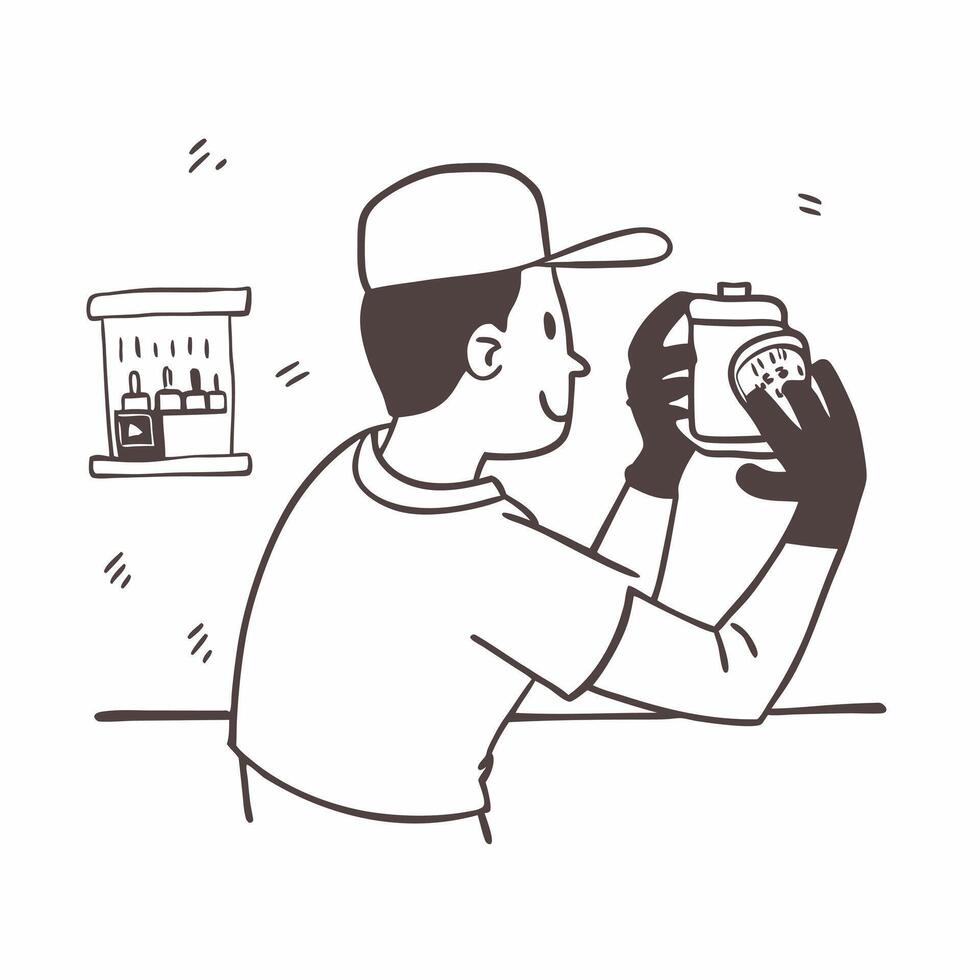 Man savoring a craft beer at a local brewery concept as A candid shot of a man savoring a craft beer at a local brewery The camera captures the rustic interior the man appreciatio Cleans vector
