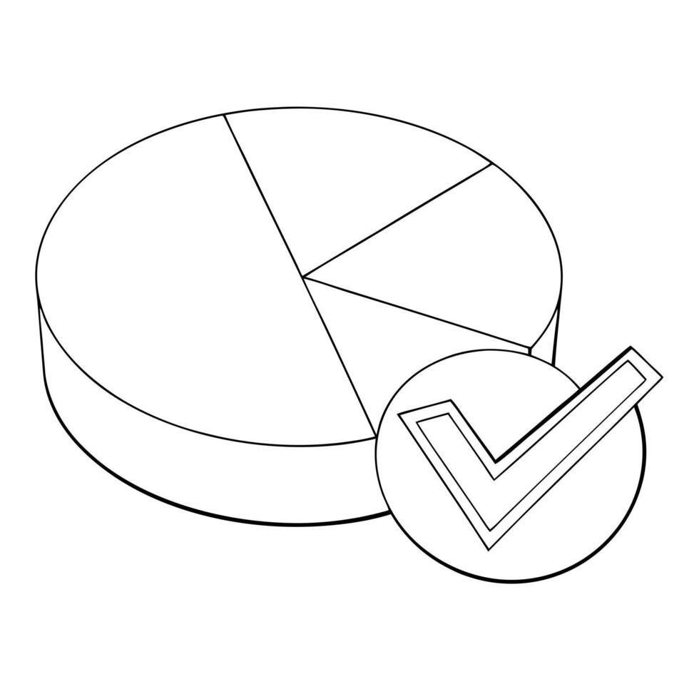Pie chart with a checkmark concept as A pie chart icon with a checkmark overlay isolated on a white background The elements together represent validated data and successful analys Cleans Set 2 vector