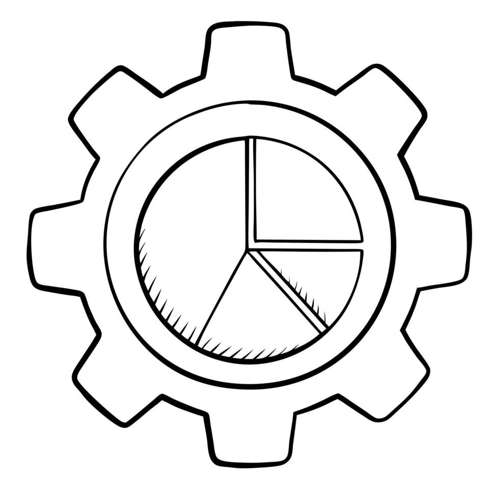 Pie chart with a gear icon concept as A floating pie chart icon with a gear icon in the center isolated on a white background The elements represent data analysis combined with op Cleans Set 2 vector