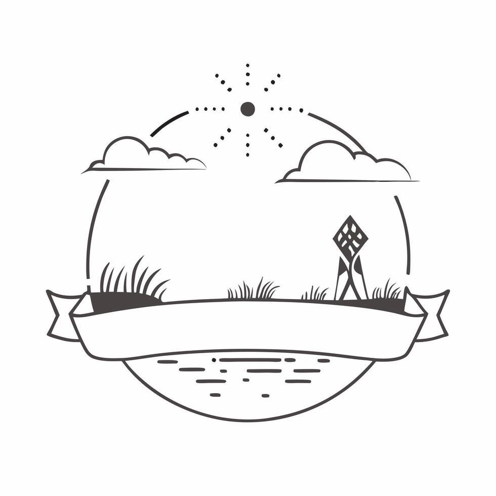 Prairie and Windmill Border Frame with Copy Space concept as A border frame featuring a prairie and windmill on opposite sides with ample copy space in the middle Endless Plains w Cleans Set 3 vector