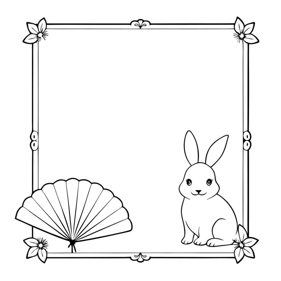 Rabbit and Fan Border Frame with Copy Space concept as A border frame featuring a rabbit and traditional fan at opposite ends with generous copy space in the center Happy Mid Autu Cleans vector
