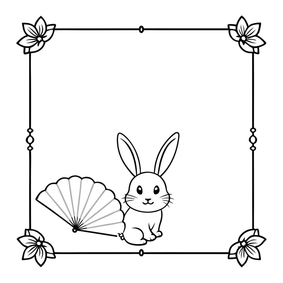 Rabbit and Fan Border Frame with Copy Space concept as A border frame featuring a rabbit and traditional fan at opposite ends with generous copy space in the center Happy Mid Autu Cleans Set 2 vector