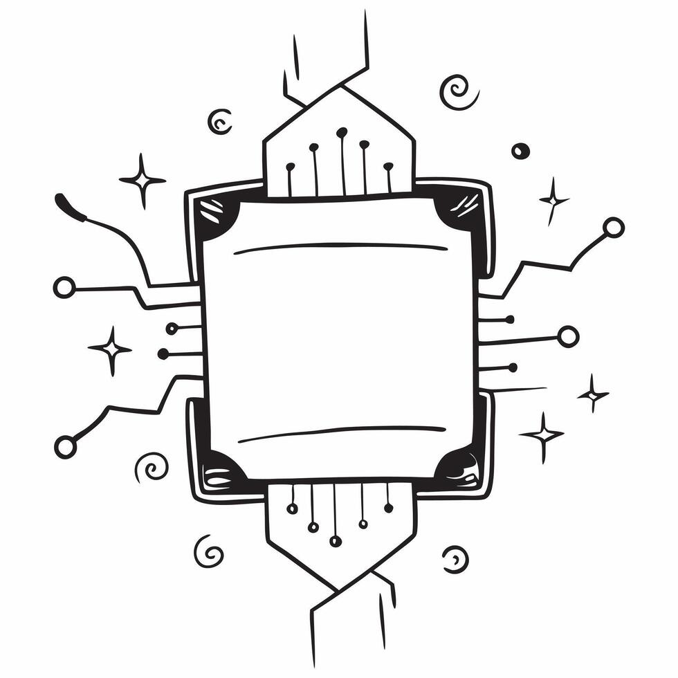 Quantum circuit border with glowing lines and central copy space concept as A quantum themed border frame with glowing circuit lines that frame a central copy space The design is Cleans vector
