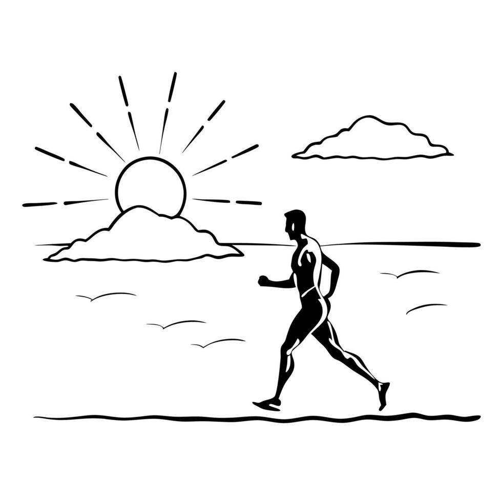 Runner on a Glossy Beach at Sunset concept as A runner sprinting along a glossy beach with the sun setting on the horizon creating a golden glow on the sand The scene captures the Cleans Set 2 vector