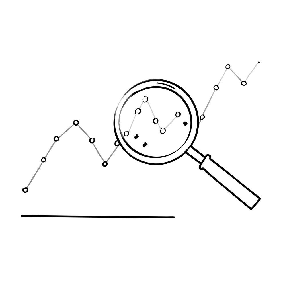 Scatter plot with a magnifying glass concept as A scatter plot icon with a magnifying glass focusing on one point isolated on a white background This design emphasizes detailed an Cleans vector
