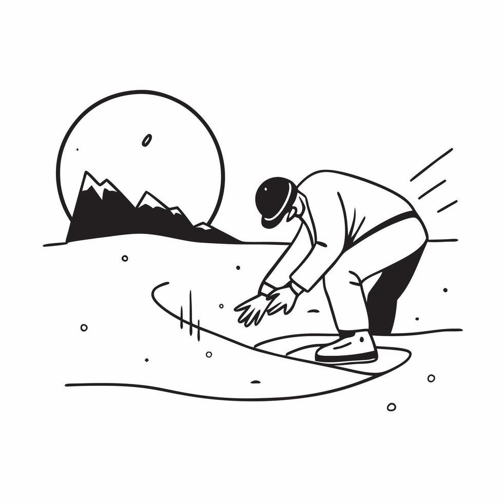 Snowboarder on Glossy Powder Snow in Mountain Range concept as A snowboarder carving through glossy powder snow in a mountain range with the light of the setting sun casting a gold Cleans Set 3 vector