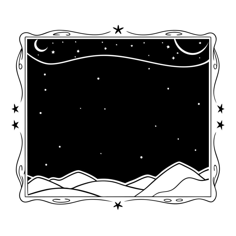 Starry Sky and Desert Border Frame with Copy Space concept as A border frame with a starry sky and desert landscape at opposite ends offering generous copy space in the center End Cleans Set 3 vector