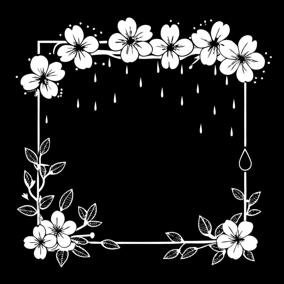 Spring Blossoms and Rain Border Frame with Copy Space concept as A border frame featuring spring blossoms and light rain on opposite sides with ample copy space in the middle Spri Cleans Set 2 vector