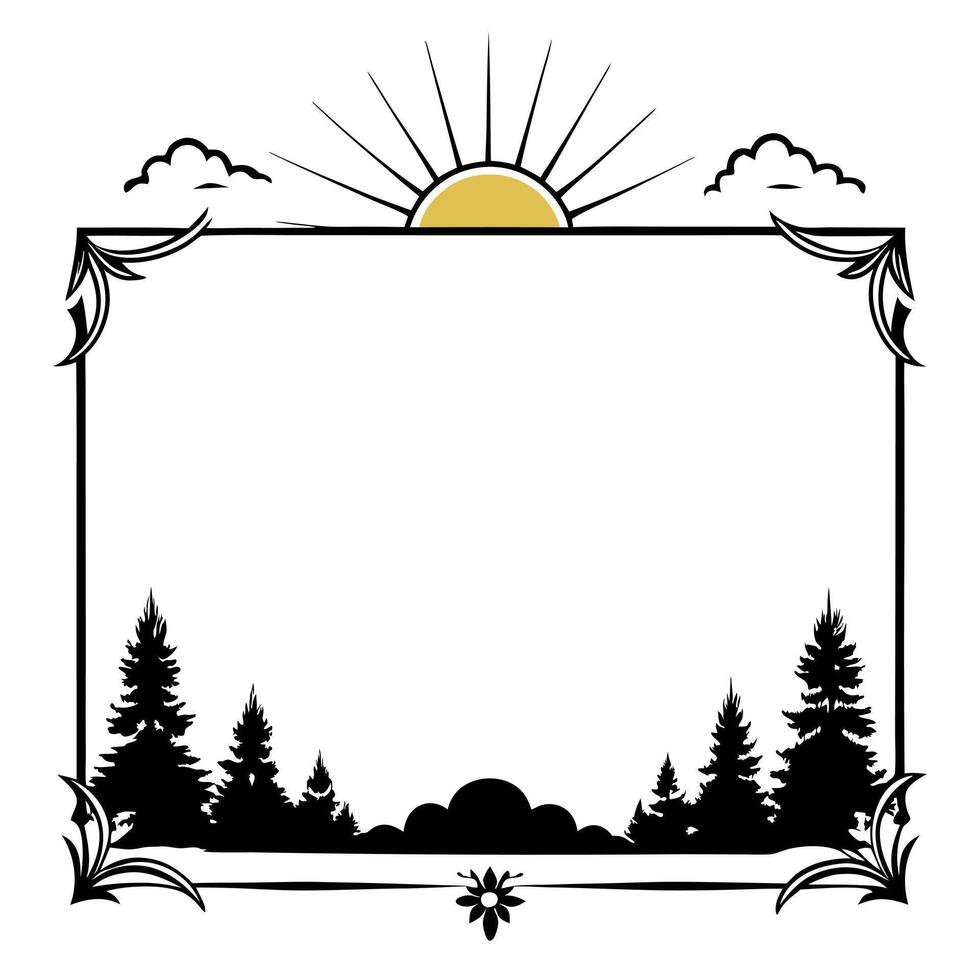 Sunset and Silhouetted Trees Border Frame with Copy Space concept as A border frame with a sunset and silhouetted trees on either side offering generous copy space in the center G Cleans vector
