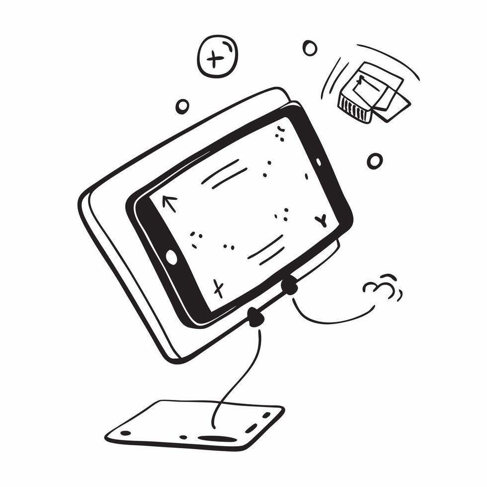 Suspended digital tablet with interactive interface on an isolated white background concept as A digital tablet floating mid air with an interactive interface displaying on the scr Cleans vector