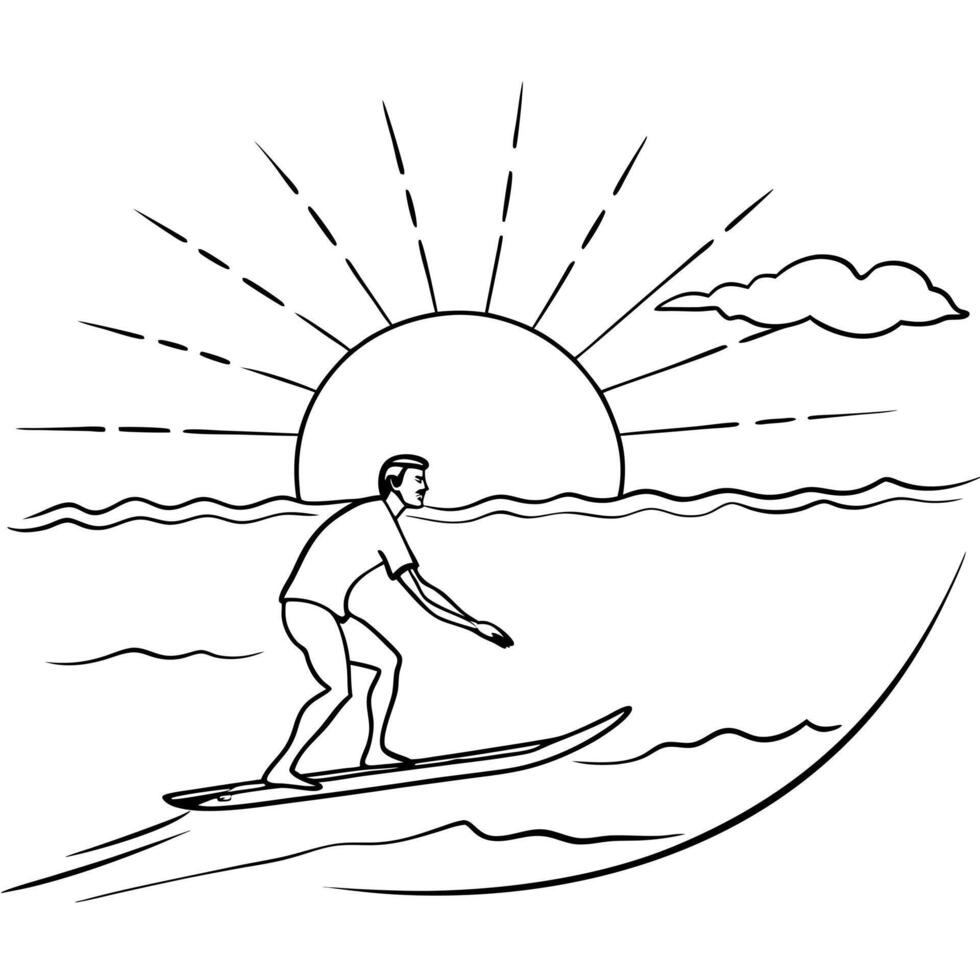 Surfer on Glossy Waves at Sunset concept as A surfer riding glossy waves at sunset with the golden light reflecting on the water The scene captures the thrill and beauty of surfin Cleans vector
