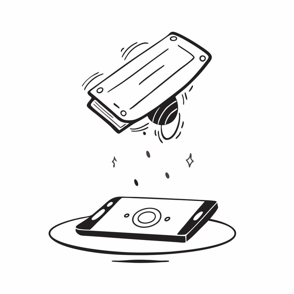 Suspended smart device with holographic display on an isolated white background concept as A smart device floating mid air with a holographic display projecting from it all isolate Cleans vector