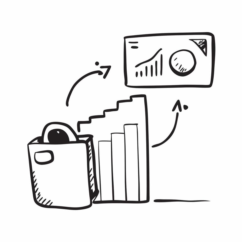 of isolated briefcase and bar chart with the word Profit concept as A design featuring a briefcase next to a rising bar chart with the word Profit prominently display Cleans vector