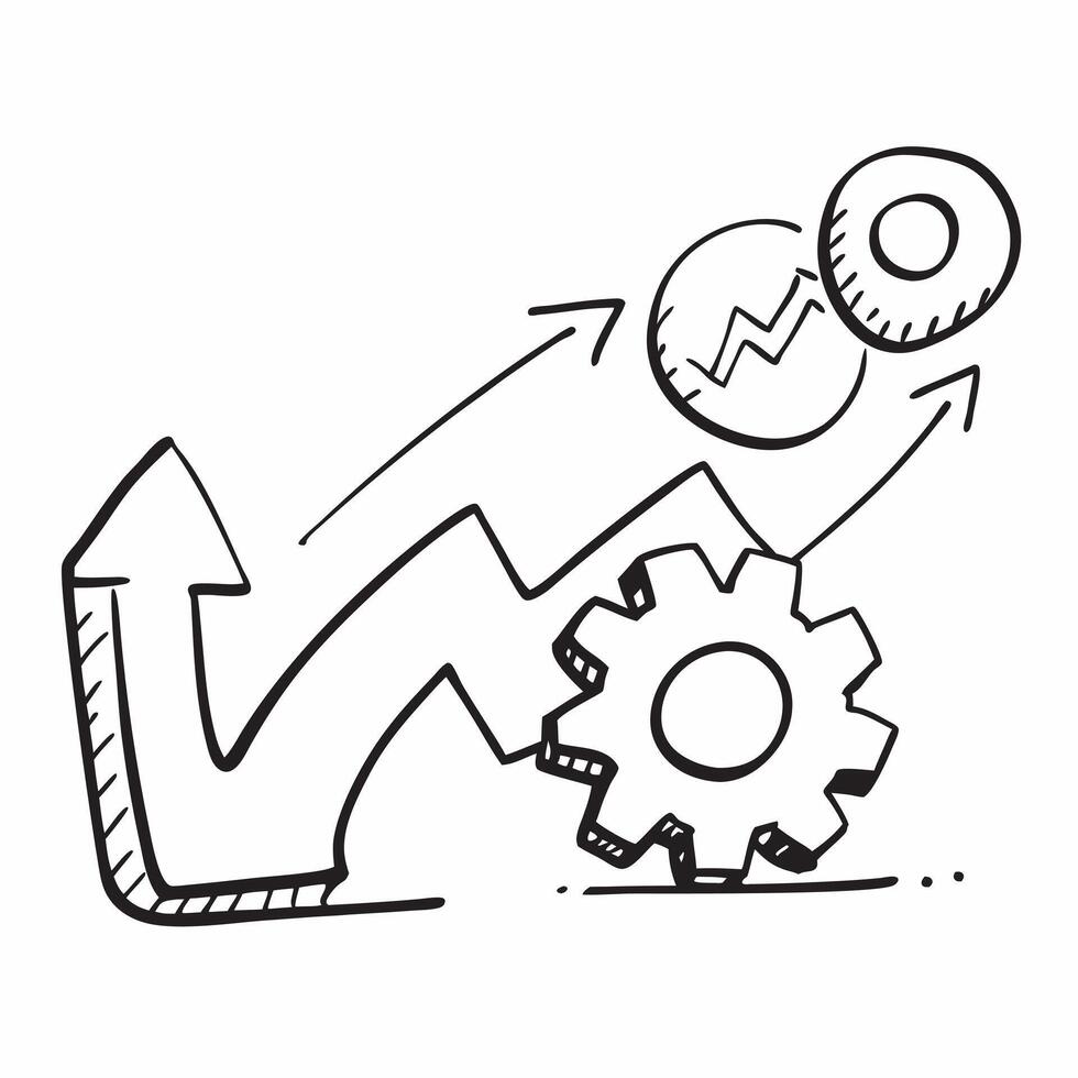 of isolated gears and upward arrow with the word Growth concept as A design featuring isolated gears intertwined with an upward arrow symbolizing the mechanical and s Cleans vector