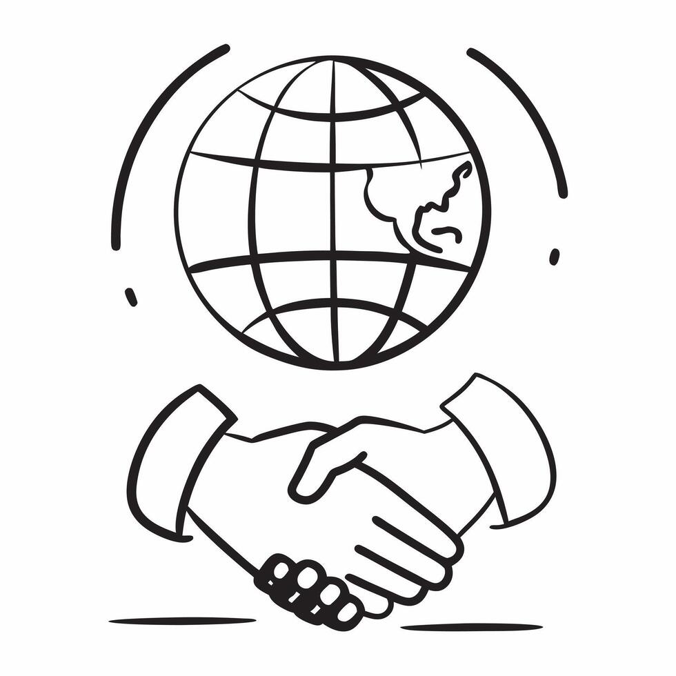 of isolated globe and handshake with the word Collaboration concept as A design featuring a globe and a handshake with the word Collaboration prominently displayed T Cleans vector