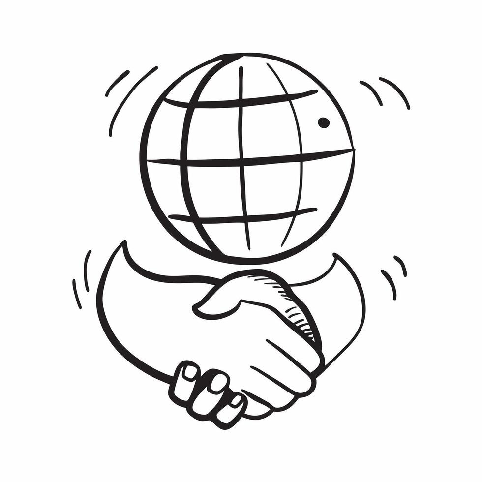of isolated handshake and globe with the word Partnership concept as A design showing a handshake and a globe with the word Partnership prominently displayed The ele Cleans vector