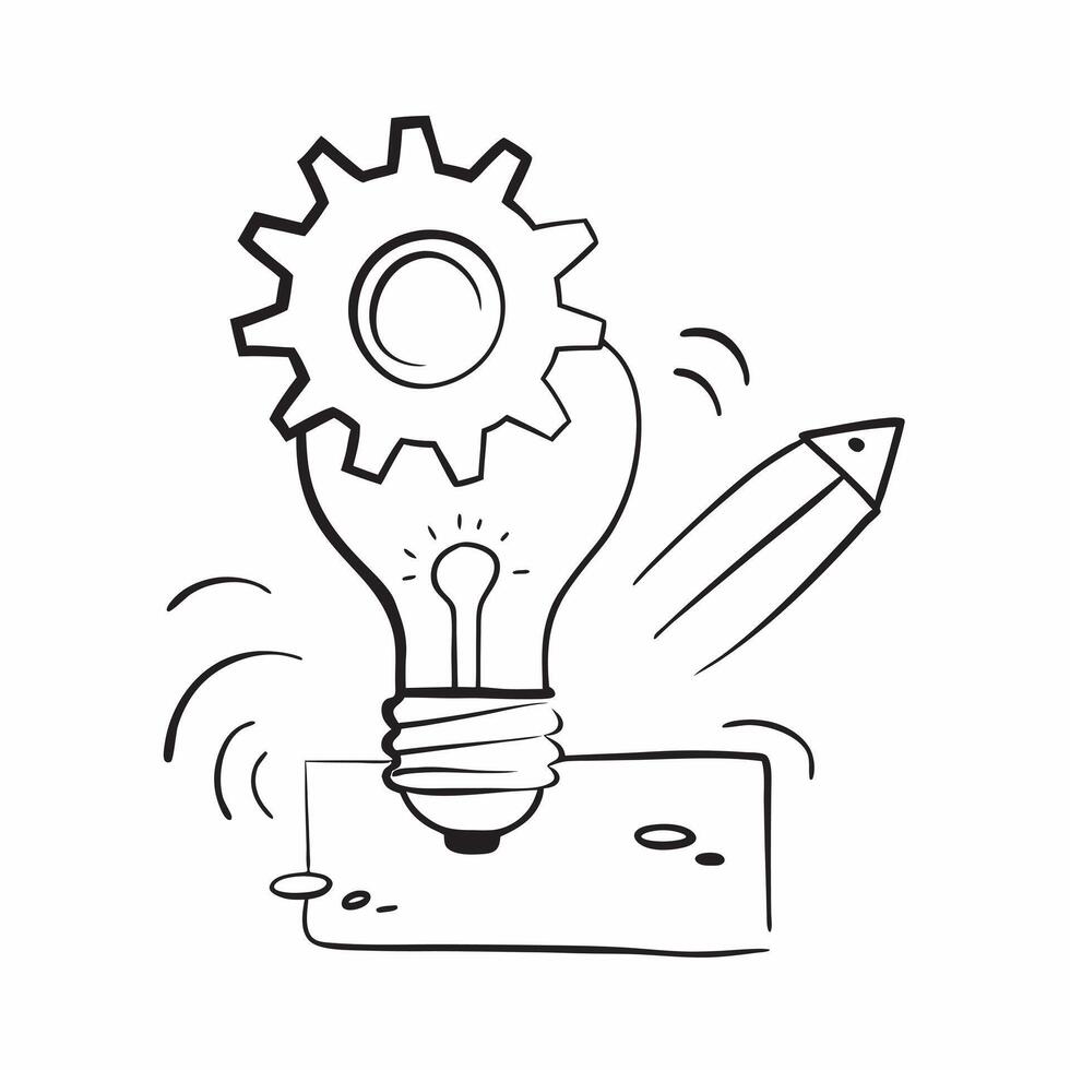 of isolated light bulb and cogwheel with the word Creativity concept as A design featuring a light bulb and a cogwheel with the word Creativity displayed above The e Cleans vector
