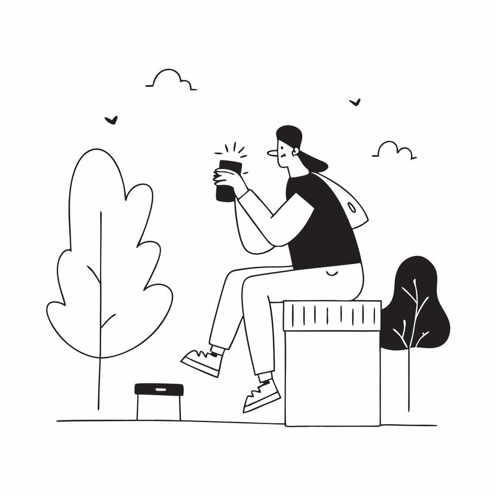 Young woman enjoying a smoothie while sitting on a park bench concept as A candid shot of a young woman enjoying a smoothie while sitting on a park bench The camera captures the p Cleans vector