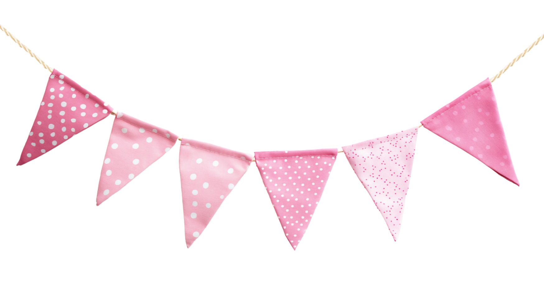 Pink bunting flag garland with triangular shape, party decorations festive events celebration isolated on transparent background png