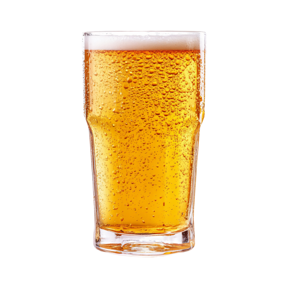 Glass of light amber beer with condensation isolated on transparent background png