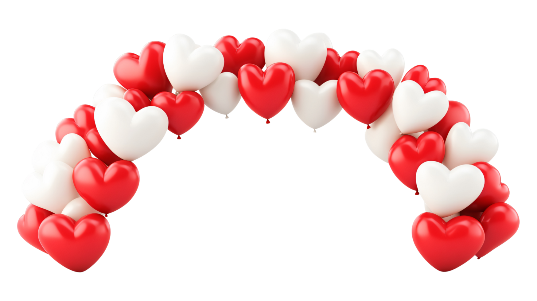 Red and white heart shaped balloons arch gate frame border isolated on transparent background png