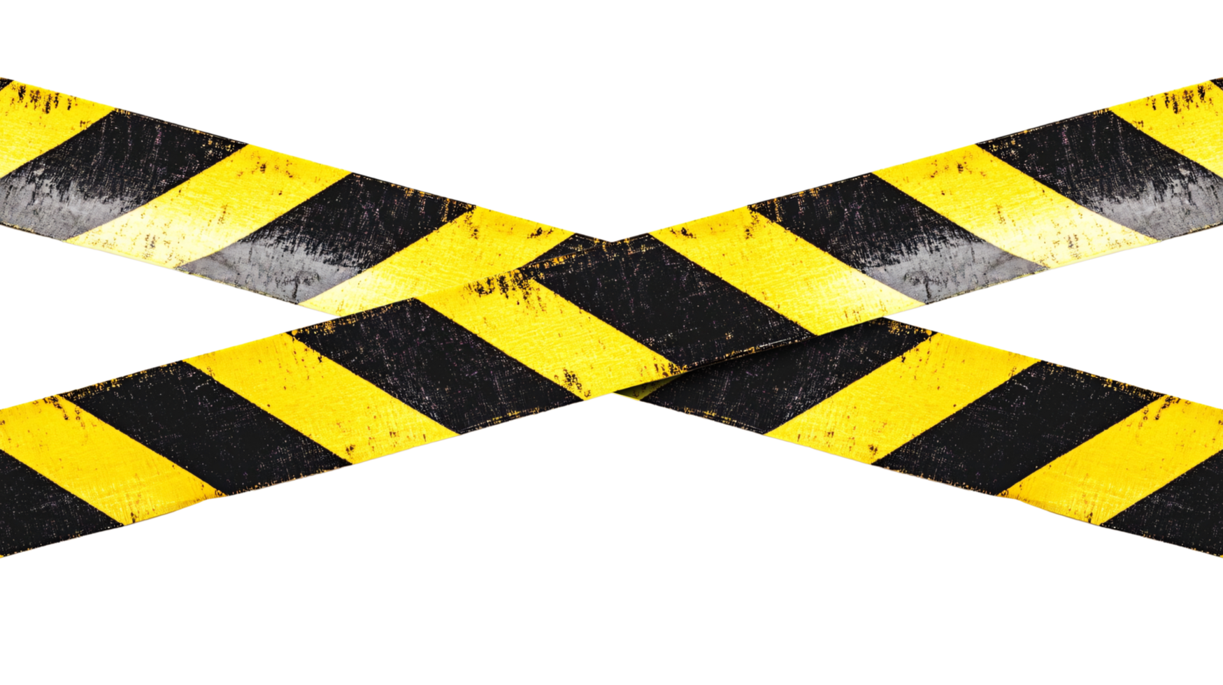 Black and yellow horizontal plastic caution tape crossed Isolated on transparent background png