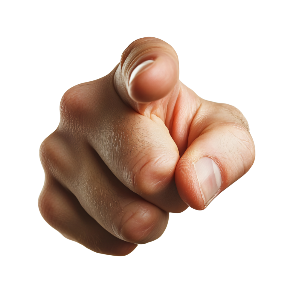 Hand finger pointing directly forward isolated on transparent background png