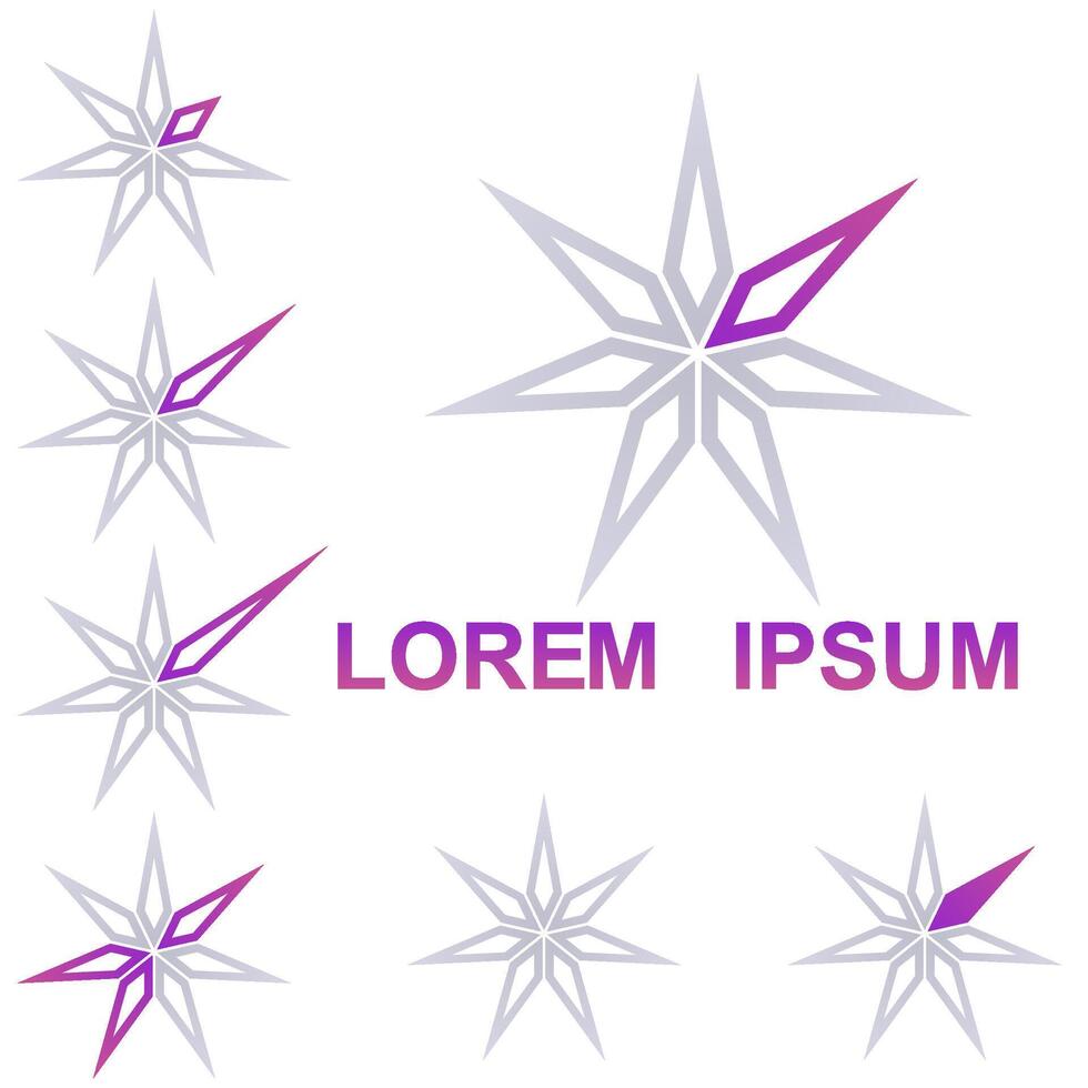 A set of seven star shapes with arrows vector