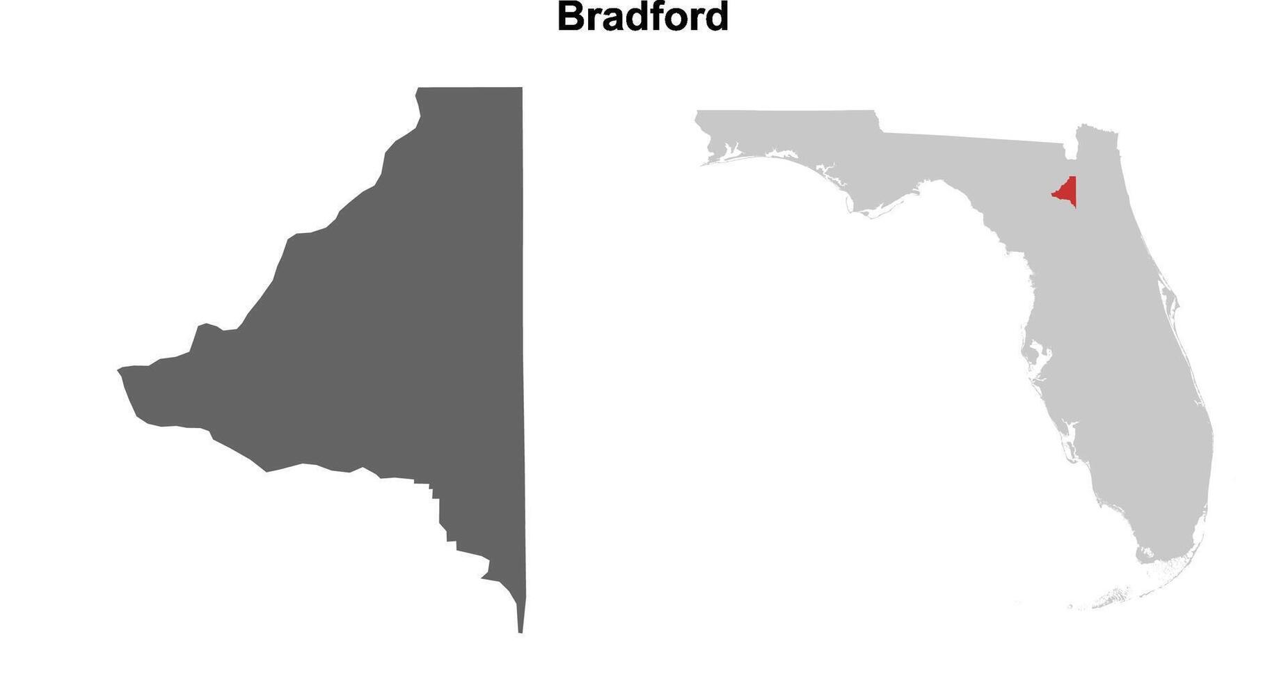 Bradford County, Florida blank outline map set vector