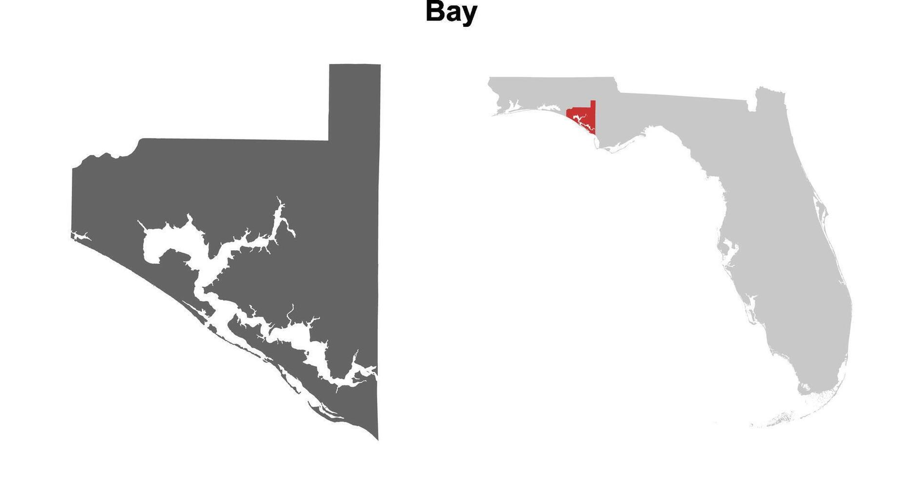Bay County, Florida blank outline map set vector