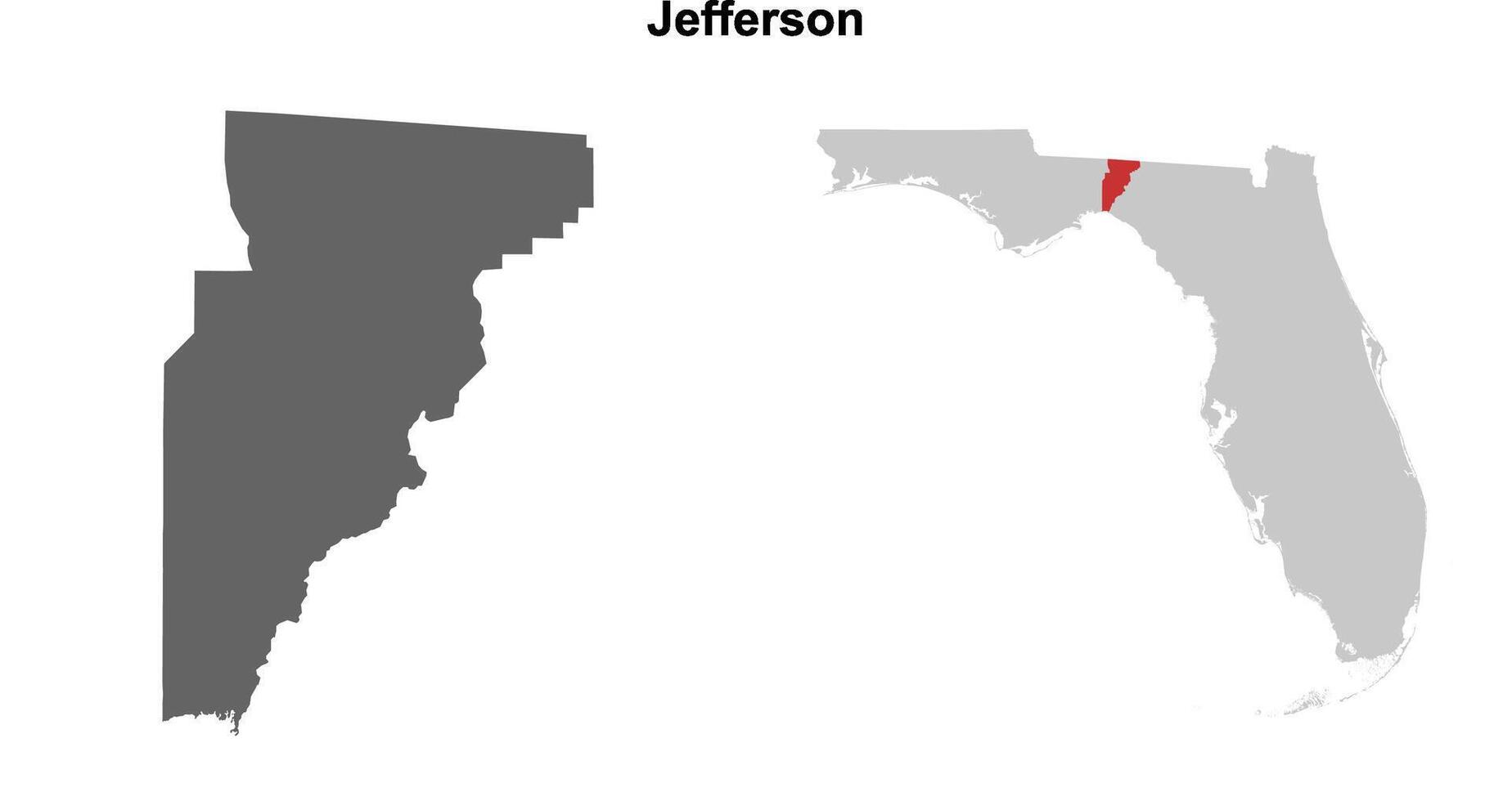 Jefferson County, Florida blank outline map set vector
