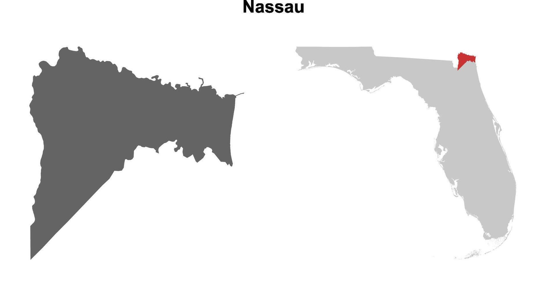 Nassau County, Florida blank outline map set vector