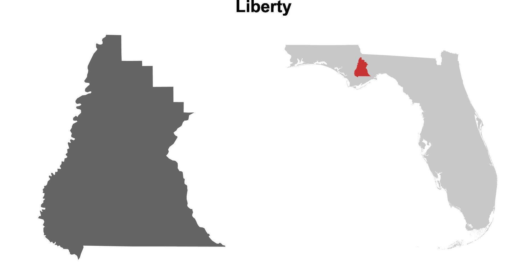 Liberty County, Florida blank outline map set vector