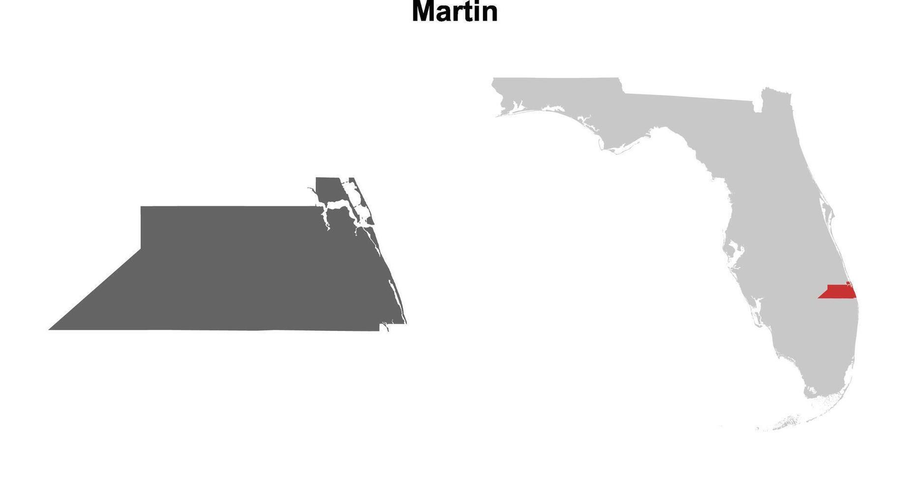 Martin County, Florida blank outline map set vector