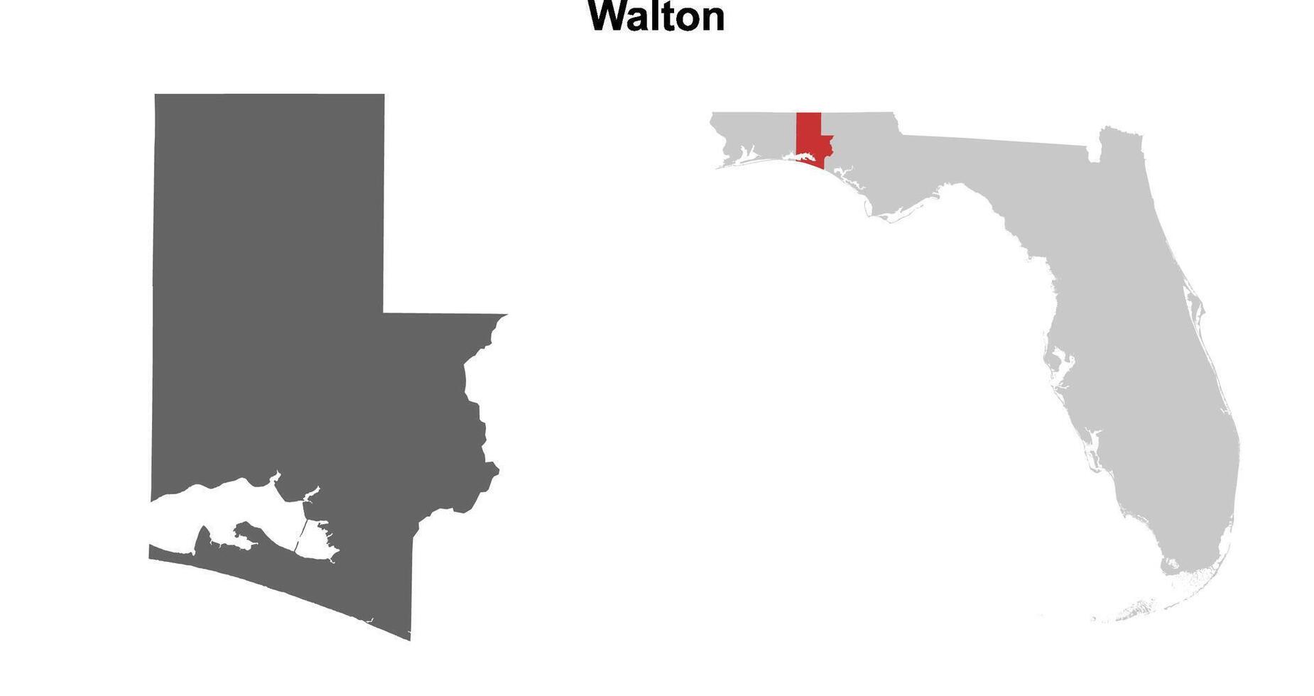Walton County, Florida blank outline map set vector